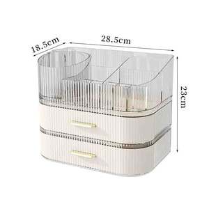 Istiflenebilir çekmece ve 360 ° dönen fırça tutucu ile büyük kapasiteli cilt bakımı makyaj kozmetik depolama organizatör - Product Image 6