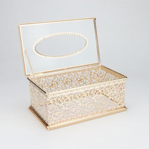 Caja de pañuelos exquisita, dispensador de servilletas doradas, organizador de pañuelos de plata, soporte de tejido de metal para tallado artístico - Product Image 5