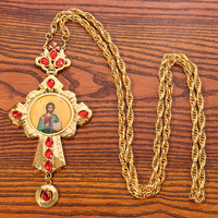Collier pendentif croix orthodoxe plaqué or de luxe avec émail rouge et icône de Jésus, bijoux religieux chrétiens, cadeau pour homme et femme