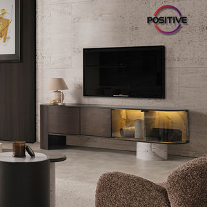 Mobile TV Contemporaneo in Legno Scuro con Superficie in Compensato Impiallacciato, Design Curvo, Resistente ai Graffi, Arredamento per la Casa - Product Image 1