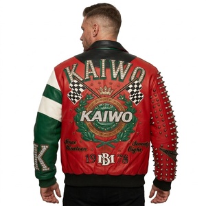 Veste universitaire en cuir d'agneau avec strass personnalisés pour hommes, fabricant OEM, appliqué, patchwork, broderie, veste bomber pour hommes - Product Image 2