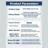 Splitter 4K 1 masuk 2 keluar 4K 30Hz Aluminium HDTV 1x2 Splitter Dukungan Daya Tipe-C Jarak Jauh 40m untuk Distributor TV PS4 PS5