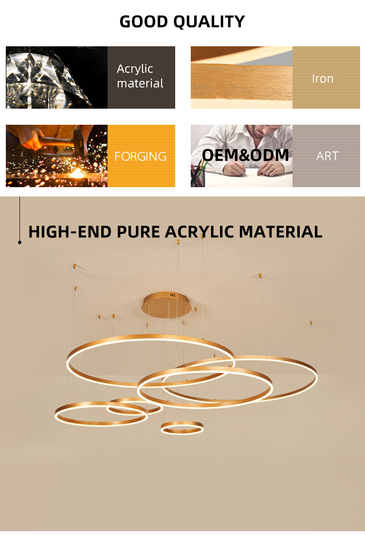 Wholesale Contemporary Hanging Home Decorative Modern Circular Ring Led Chandelier Pendant Light