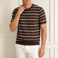 Pull en tricot personnalisé pour homme, col rond, manches courtes, mélange de laine, rayé, jersey simple, OEM ODM, usine source, marque privée