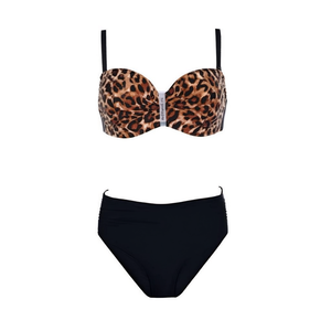 Ensemble de maillot de bain grande taille avec haut de bikini push-up imprimé léopard HDJ et bas de maillot de bain hipster noir SQ69060 - Product Image 1