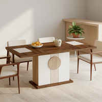 Table à manger rectangulaire extensible en bois de style farmhouse avec plateau en marbre, idéale pour les appartements, les hôtels ou les villas.