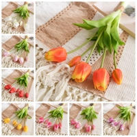 Buket Tulip Buatan MW42101, Bunga Tulip Palsu Realistis dengan Daun Hijau untuk Dekorasi Vas Rumah dan Pernikahan