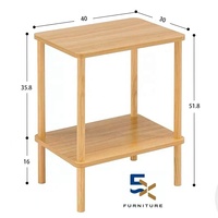 Tables de chevet modernes à 2 niveaux Tables de chevet en bambou naturel pour chambre principale Meubles de chambre en bois