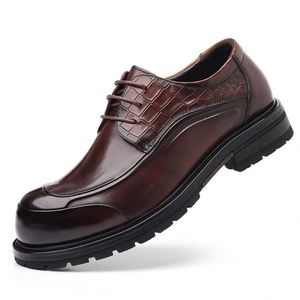 Chaussures habillées classiques Oxford à bout rond et semelle épaisse, rehaussantes, imperméables, antidérapantes et confortables pour hommes, en cuir, idéales pour les mariages - Product Image 6