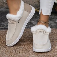 Chaussures plates d'hiver, version coréenne, polyvalentes, simples, confortables et chaudes, avec design à enfiler, tige en tissu superfine et doublure en coton