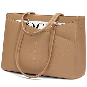 <b>Women's</b> Brown PU Polyester Laptop Handbag Waterproof Casual Tote Zipper Closure Business Office Work Travel <b>Briefcase</b> Style - Product Image 6