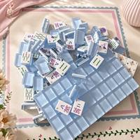 Juego de Mahjong Americano Transparente de 3 Capas, Color Azul Claro, con Exquisito Diseño Floral, Juego de Mesa para el Hogar, Regalo