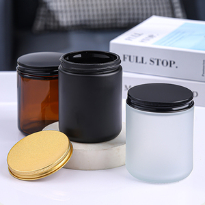 Custom Logo Round Black Blue Clear Frosted <b>Glass</b> Candle Storage <b>Container</b> Luxury Empty Scented <b>Glass</b> Candle Jars With Metal Cap - Product Image 3