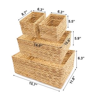 EZOWare Cesto Portaoggetti Rettangolare in Vimini Naturale Riscaldato ad Acqua con Manico, Capacità 10-20L, per Cameretta, Bagno, Dispensa - 2 Misure - Product Image 4
