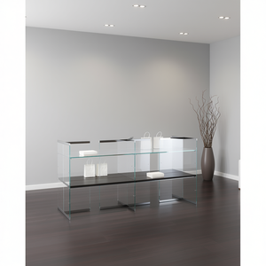 Vitrinas Modulares 203x80x H 100 Blanco Brillante, Composición Central de Doble Cara, Muebles de Salón - Product Image 2