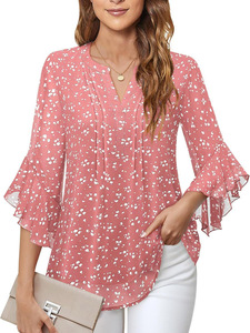 Elegante camicetta in Chiffon con scollo a V per <span class=keywords><strong>donna</strong></span> con Design frontale a pieghe, molteplici colori stampati in tinta unita disponibili perfetti da indossare ogni giorno - Product Image 5