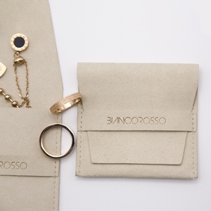 Petite Pochette d'Emballage Luxe en Microfibre, Imprimée Logo Personnalisé et Soie, Fermeture à Rabat, pour Bijoux Collier 7.5x7.5CM - Product Image 5