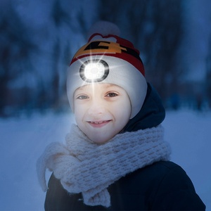 Jacquard Pompon Pom Pom Enfants Enfants Bébé Toddler Laine Phare Hiver Light up Led Cold Torque Beanie Cap Chapeau Avec Led Light - Product Image 2