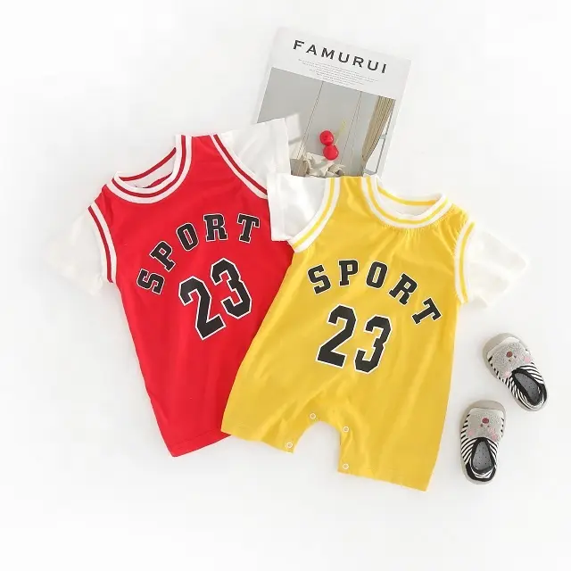 Summer Toddler Boy Clothes Short Sleeve Bodysuit Short Sets Red Color And Yellow Romper Newborn Baby Cotton Clothes Sport Outfit