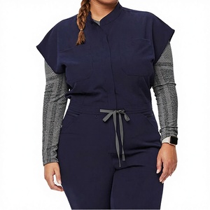 Custom Wholesale Doctor Nursing Scrubs Sets Anti-Wrinkle Women Medical Spandex Cargo Scrub Jumpsuit Seamless Fusing <b>Canvas</b> - Product Image 2