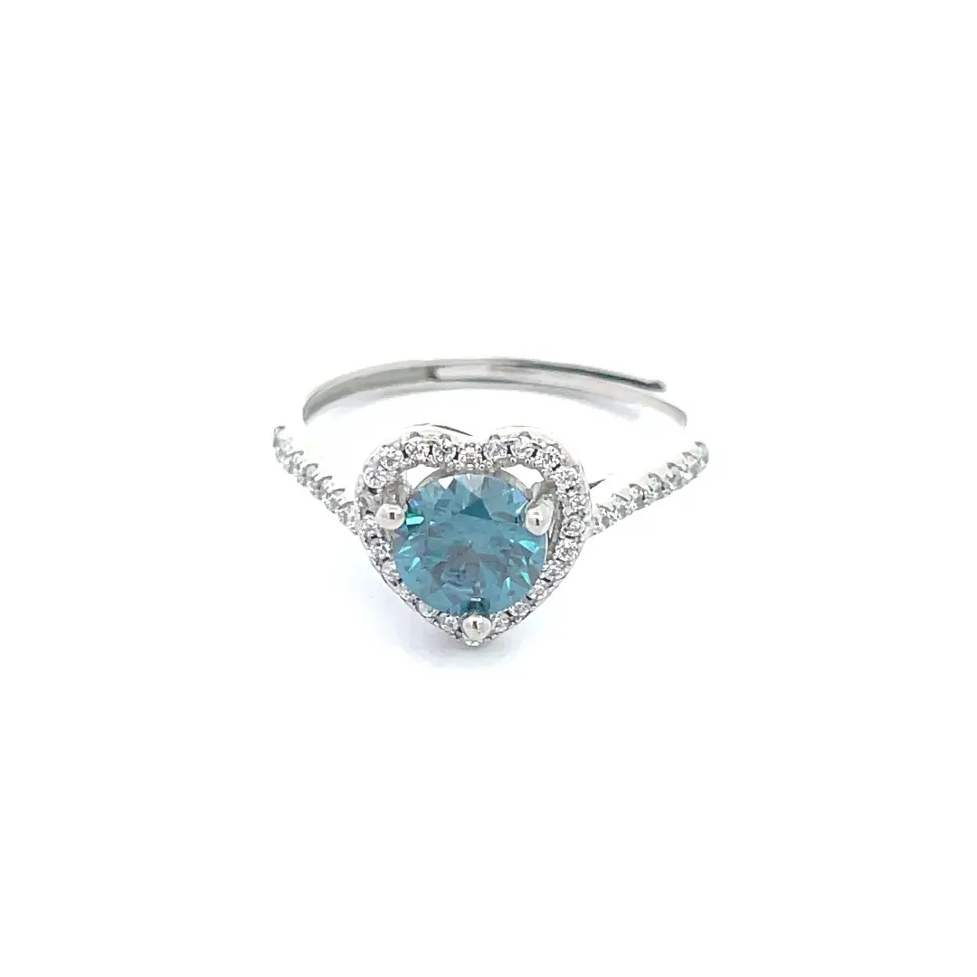 Sterling Zilveren Sieraden 925 Hart Ontwerp Ronde Geslepen Blauwe Moissaniet Diamant Vvs Diamanten Moissanite Ringen Voor Dames
