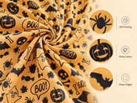 Tissu en popeline de coton doux 100 g/m² imprimé numériquement personnalisé saisonnier, motifs citrouille et chauve-souris d'Halloween, pour quilting, costumes et artisanat