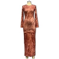 Robe moulante mi-longue à col rond et manches longues, imprimée, avec un effet enveloppant aux fesses, modèle pull-over SML