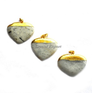 Colgantes galvanizados con corazón de piedra lunar arcoíris - Product Image 1