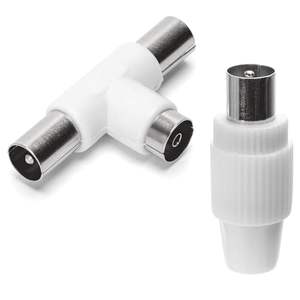 Conector de antena de TV - 2 unidades, 2 clavijas, color blanco - ideal para conexiones de televisión y mejora de señal. - Product Image 1