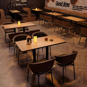 Muebles Comerciales de Asientos para Restaurante de Comida Rápida, Estilo Vintage, Cuadrados, de Madera, con Cuero Negro, Espuma de Alta Densidad, Duraderos - Product Image 3