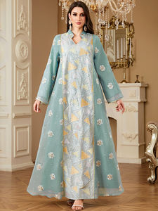 高品质女装-优质棉萨尔瓦卡梅兹刺绣再生材料海军蓝绿色巴基斯坦风格 - Product Image 6