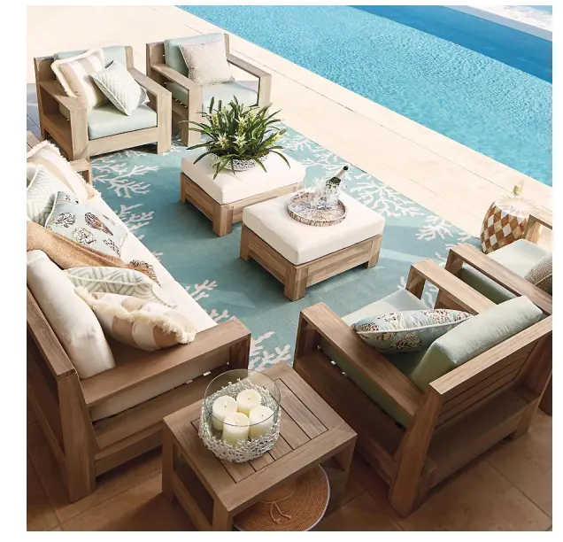 Moderne Stijl Outdoor Meubelen Houten Meubelen Ontwerp Sofa Set Leisure Teak Houten Bank Birma Teak Hout Sofa Sets