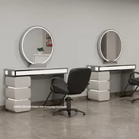 Miroir de salon de coiffure en acier inoxydable avec armoire intégrée, design moderne à LED, table de chaise simple/double face pour la coupe de cheveux, tendance