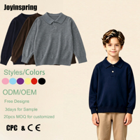 Pull-over en coton doux à col polo pour tout-petits, manches longues, logo personnalisé, style preppy décontracté, écologique, respirant, tricot pour enfants