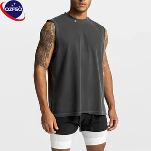 Gym Athletic Tank Top Sportswear Men High Quality Cotton Singlet Trendy Acid Wash Sleeveless Shirt