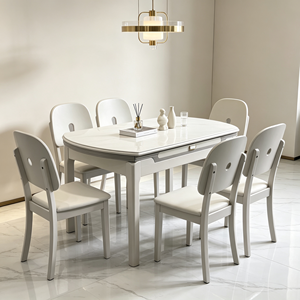 Ensemble de table à manger ovale extensible moderne, plateau en pierre frittée, pieds en plastique durables, capacité de 4 personnes, design minimaliste, salle à manger - Product Image 5