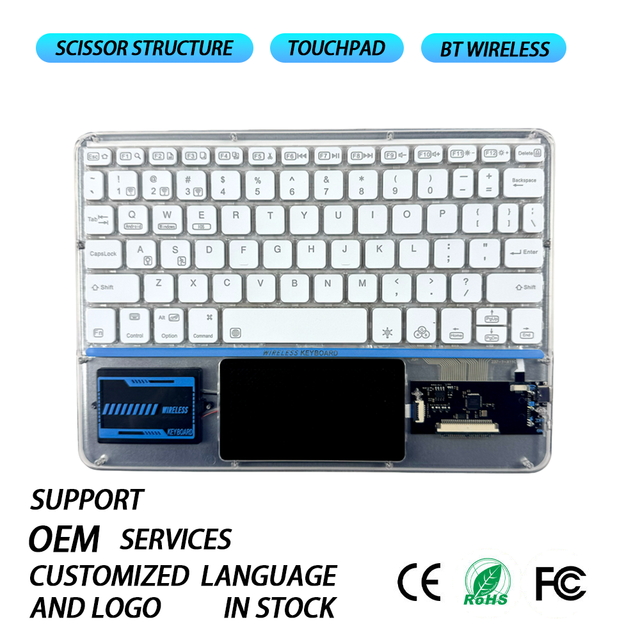 New Transparent Ultra Thin Mini Wireless Keyboard RGB Backlit Touchpad Ambidextrous Hot-Swap Silent Scissor Switch for Tablets