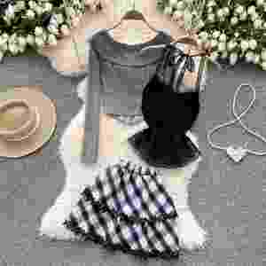 Ensemble 3 pièces Y2K pour femmes, haut tube halter et jupe en dentelle, vêtements en gros - Product Image 2