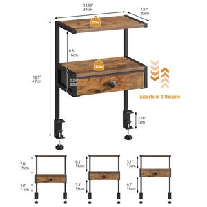 Estante de almacenamiento de escritorio de doble capa de madera con cajón, organizador de oficina, montaje en mesa, marrón, negro, blanco - Product Image 3