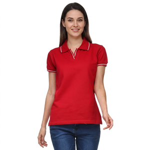 เสื้อโปโลผู้หญิง สีแดง ผ้าฝ้าย 100% แขนสั้น สีพื้น สไตล์ลำลอง เสื้อโปโลพรีเมียม เสื้อยืดลำลอง เสื้อคอปก - Product Image 1