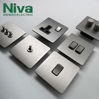 Niva rétro métal Double gradateur carré panneau en acier inoxydable interrupteurs muraux pour la maison hôtel pour UK Standard