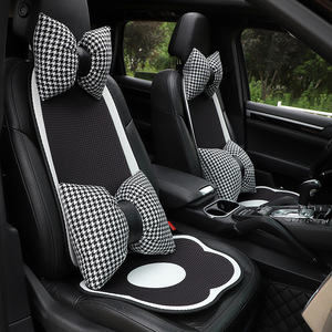 Support lombaire et coussin cervical pour voiture, motif pied-de-poule, forme en U, rembourrage en coton PP, idéal pour une utilisation en voiture - Product Image 2