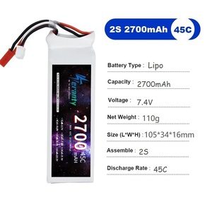 7.4V 2S 2700MAH 45C แบตเตอรี่พร้อมดีนส์ ที/JST/XT30/XT60 ขั้วต่อสำหรับเครื่องบิน RC เฮลิคอปเตอร์รถเรือรถบรรทุกอุปกรณ์เสริม - Product Image 2