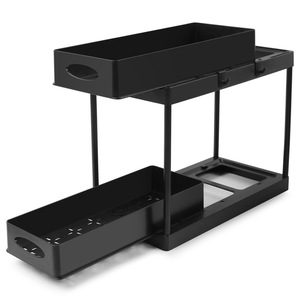 Organisateur de tiroir coulissant à 2 niveaux en ABS et métal pour meuble sous-évier, facile à nettoyer, noir, pour salle de bain et cuisine - Product Image 3