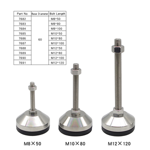 Fabricante 60p-m10*80 con SS304 + almohadilla antivibración de nailon Pies de montaje de nivelación para perfil/máquina de aluminio con ranura en T #7686 - Product Image 3