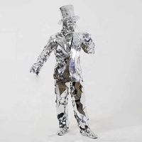 Ropa de Actuación Moderna con Espejos de Cristal Plateado para DJ, Club, Fiesta, Discoteca, Escenario, Disfraces de Halloween - Trajes de Trabajo para Zanqueros