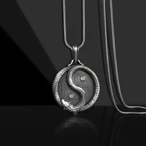 Fashion Jewelry Necklace Yin Yang Tai Ji Necklace Chinese Style Dragon Pendant Necklace Stainless Steel Men
