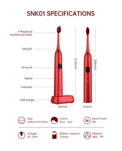 Sonic <b>Electric</b> Toothbrush Red Blue Soft Bristles Rechargeable USB Charging IPX7 <b>Waterproof</b> Adults Plastic - Product Image 3