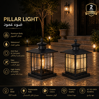 Lampe de poteau extérieure moderne avec cadre en cage ouverte et panneaux en verre transparent