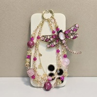 Lujoso Colgante de Libélula para Teléfono, con Cuentas de Cristal y Diamantes de Imitación, en Oro Rosa, Llavero y Colgante para Bolso, Joyería Artesanal al por Mayor